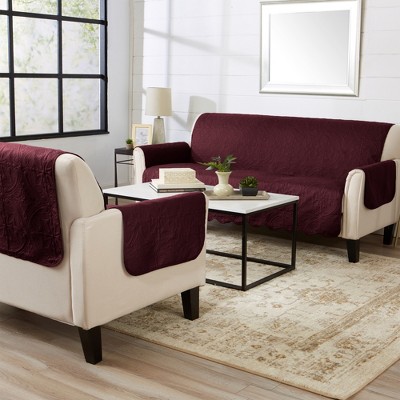 Wine and Light Grey Quilted Reversible Sofa Protector