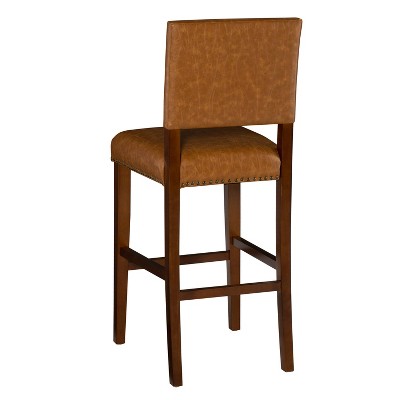Caramel Luxe 30" Bar Stool with Walnut Wood Frame and Nailhead Trim