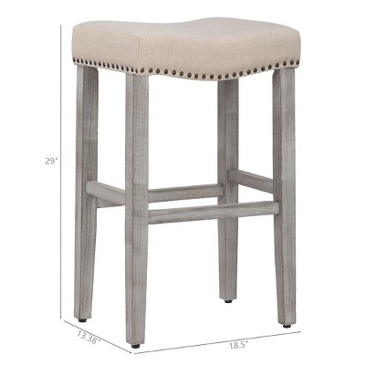 Beige Upholstered Saddle Seat Bar Stools, Set of 2
