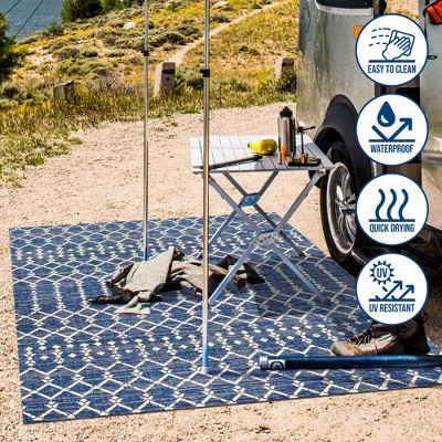 Boho-Chic Moroccan Geometric Black and Gray 8' x 10' Outdoor Area Rug