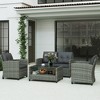 4 Piece PE Rattan Wicker Patio Furniture Set with Two-tier Coffee Table and Cushions - 2 of 4