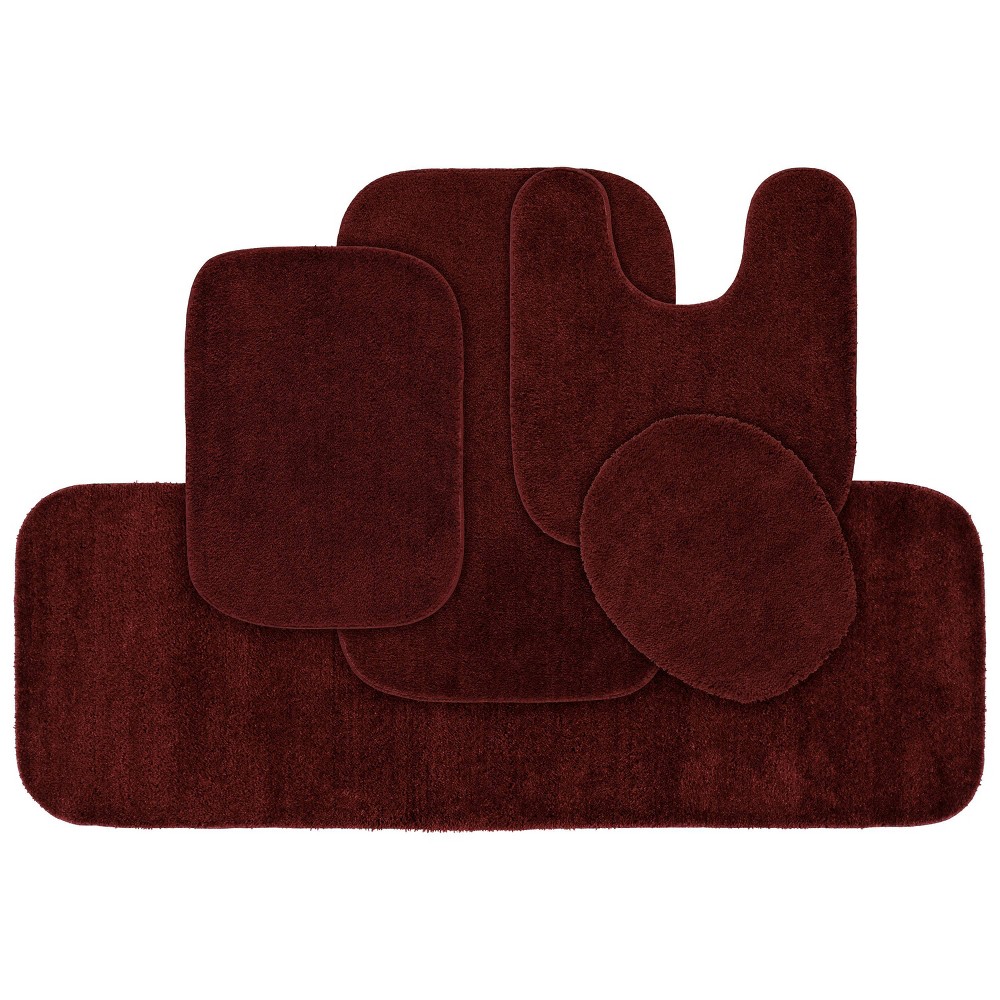 Photos - Bath Mat 5pc Traditional Nylon Washable Bathroom Rug Set Red - Garland Rug