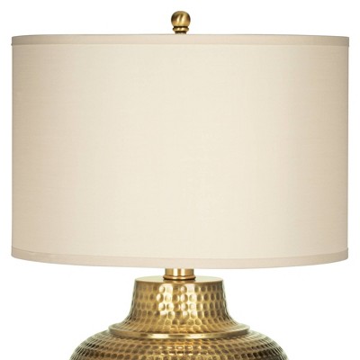 Franklin Iron Works Rustic Farmhouse Table Lamp 27" Tall Hammered Antique Brass Cream Linen Drum Shade for Living Room Bedroom Nightstand