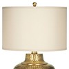 Franklin Iron Works Rustic Farmhouse Table Lamp 27" Tall Hammered Antique Brass Cream Linen Drum Shade for Living Room Bedroom Nightstand - 4 of 4