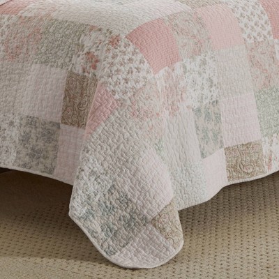 Celina Pink and Sage Cotton Twin Reversible Quilt Set