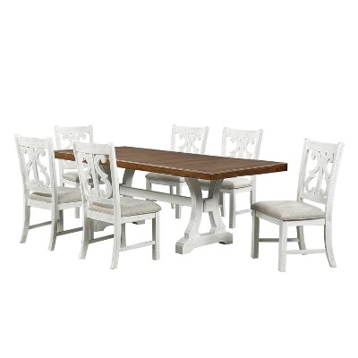 7pc Lexin Rustic Dining Set Distressed White/ Distressed Dark Oak - miBasics