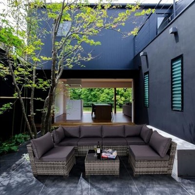 7-Piece Outdoor Patio Furniture Sets,All-Weather Wicker Rattan Modular Patio Sofa Set,Outdoor Chairs with Coffee Table and Cushions-Coolbibila