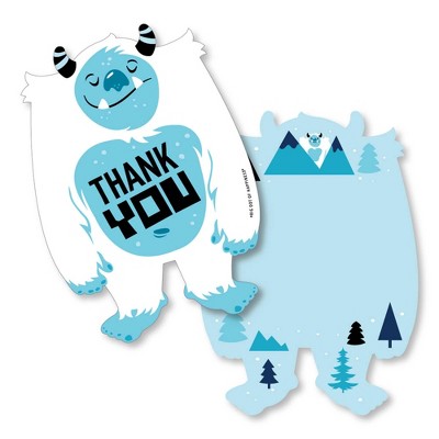 Big Dot of Happiness Yeti to Party - Shaped Thank You Cards - Abominable Snowman Party or Birthday Party Thank You Cards with Envelopes - Set of 12