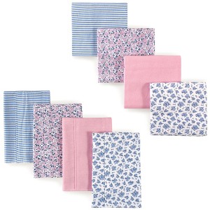 Hudson Baby Infant Girl Cotton Flannel Burp Cloths and Receiving Blankets, 8-Piece Set, Classic Floral, One Size - 1 of 2