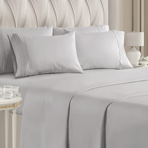 Cgk Linens 6 Piece Microfiber Solid Sheet Set In Light Grey, Size Full ...