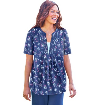 Woman Within Plus Size 7-Day Layer-Look Elbow-Sleeve Tee