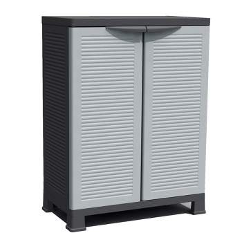 RAM Quality Products PRESTIGE UTILITY Indoor Outdoor Tool Storage Organizing Cabinet with Lockable Double Grey Doors