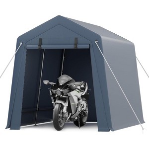 Outdoor Storage Shed Carport with Roll-up Ventilated Door and Windows, Heavy Duty Waterproof Tarp, Portable Garage for Motorcycle, Bike, Garden Tools - 1 of 4