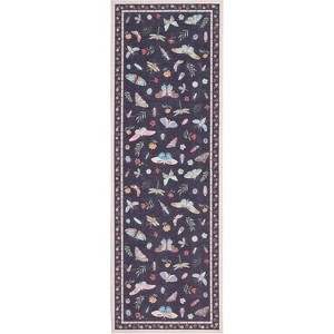 Modern Insect Floral Area Rug - Non-Slip Stain-Resistant Low Pile Carpet, Machine Washable Ultra-Soft Accent Mat for Living Room, Bedroom Kitchen - 1 of 4