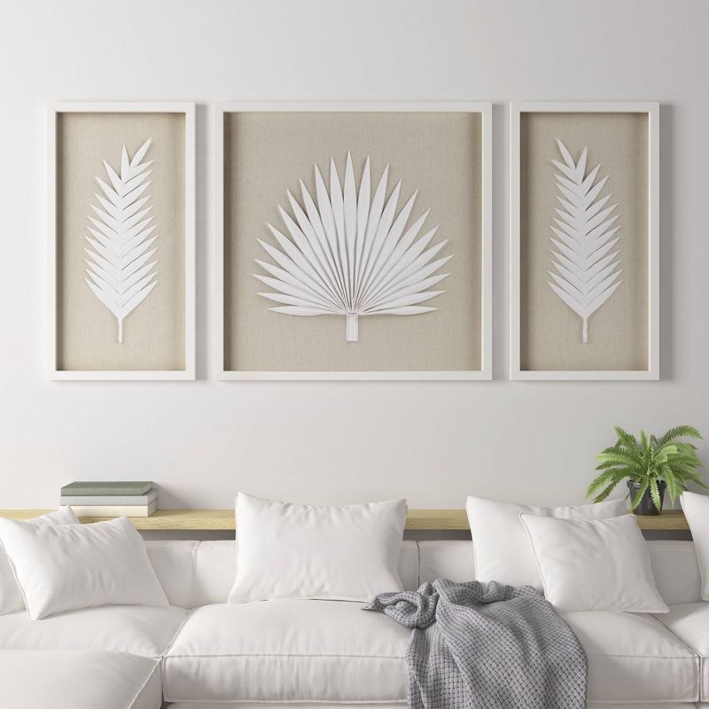 3pc Sabal Palm Rice Paper Framed Shadow Box Set Off White - Madison Park, 1 of 13
