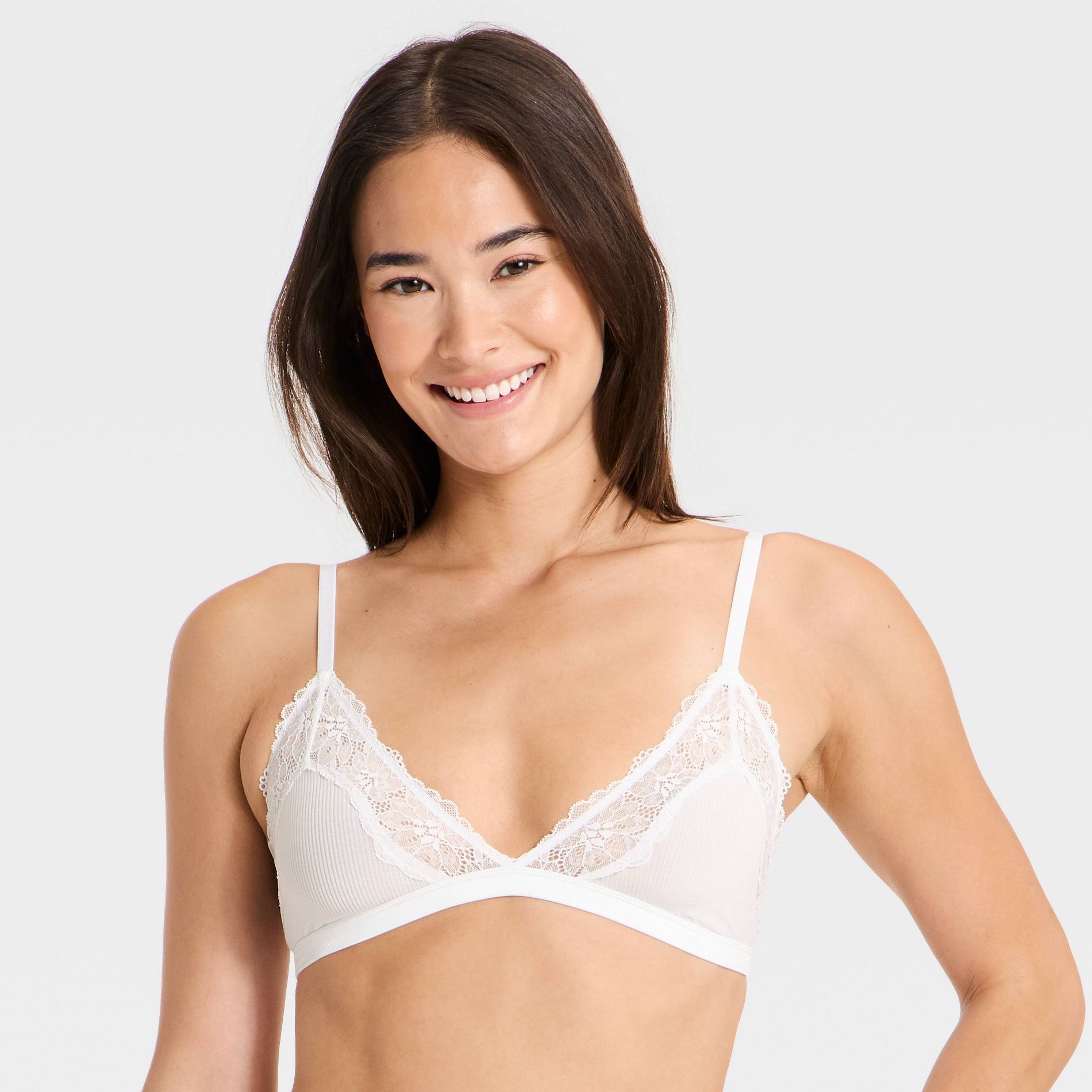 Women's Sheer Rib Traingle Bralette - Auden™ White M
