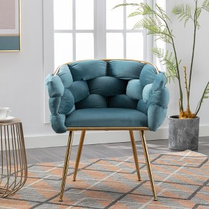 Couch Accent Chair Modern Comfy Velvet Upholstered Barrel Chairs Metal Chair Foot Soft Lining Single Vanity Sofa Armchair for Living Room Office - 1 of 4
