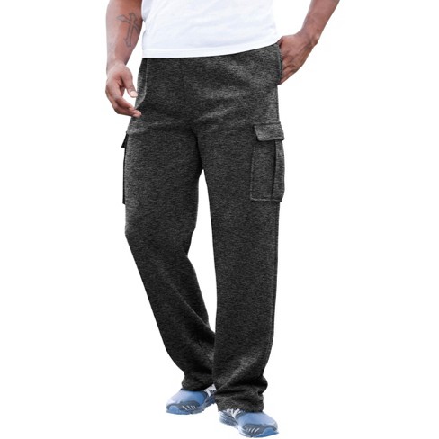 KingSize Men's Big & Tall Fleece Cargo Sweatpants - Tall - 3XL, Black