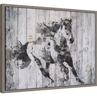 Rustic Black and White Horse Canvas Wall Art Print