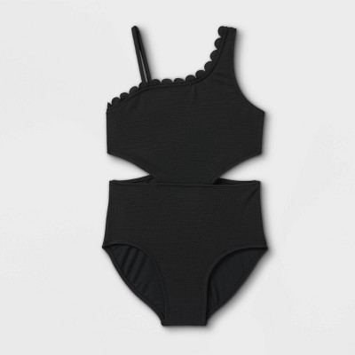 black and white cut out one piece swimsuit