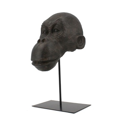 HomeRoots 16" Brown Resin Gorilla Face Tabletop Sculpture