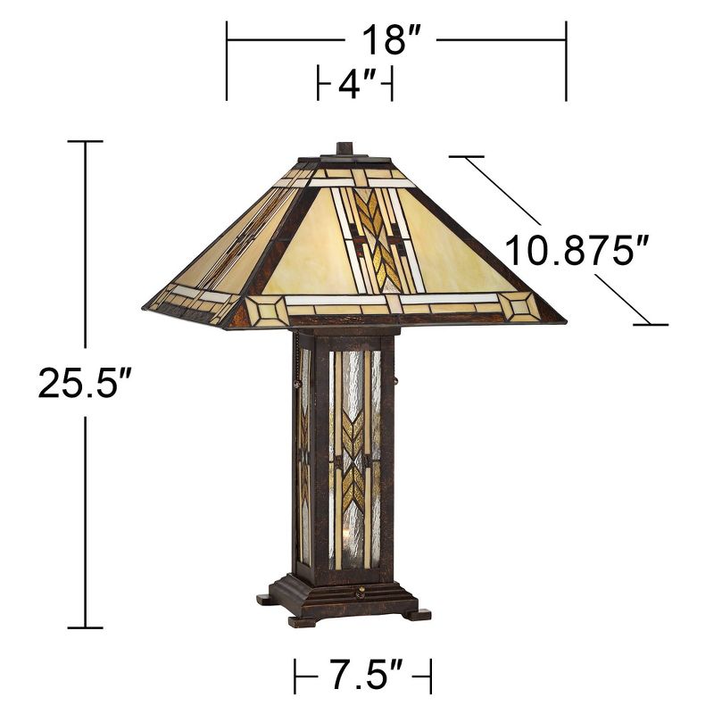 Franklin Iron Works Drake Mission Tiffany Style Table Lamp 25 1/2" High Bronze with Table Top Dimmer Nightlight Stained Glass for Bedroom Living Room, 4 of 9