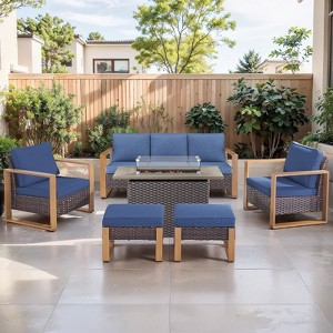 Buenhomino 4 Piece Patio Furniture Set 41in Fire Pit Table Outdoor Furniture Sets Patio Couch Outdoor Chairs 50000 BTU Propane Fire Pit - 1 of 4