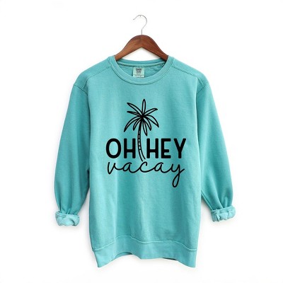 Simply Sage Market Women's  Garment Dyed Graphic Sweatshirt Hey Vacay Palm Tree