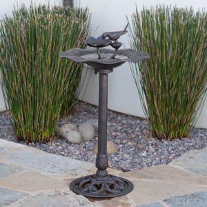 Yukimo 34"H Outdoor Aluminum and Iron Bird Bath, Vintage Style with Rust-Proof Cast Aluminum and Cast Iron Base, Requires Some Assembly - 1 of 4