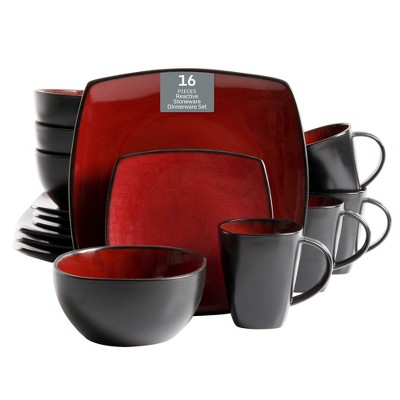 Green and Black Square Porcelain Dinnerware Set for 4
