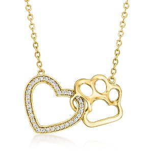 Ross-Simons 0.30 ct. t.w. White Topaz Heart and Paw Print Necklace in 18kt Gold Over Sterling Size 18 - 1 of 3