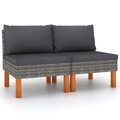 vidaXL Middle Sofa Poly Rattan and Solid Eucalyptus Wood