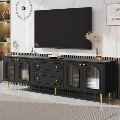 VYNXARIA U-Can 78.7'' Modern TV Stand, TV Cabinet with Five Metal Legs and Metal Handles with Fluted Glass Doors For Living room, Up to 80"