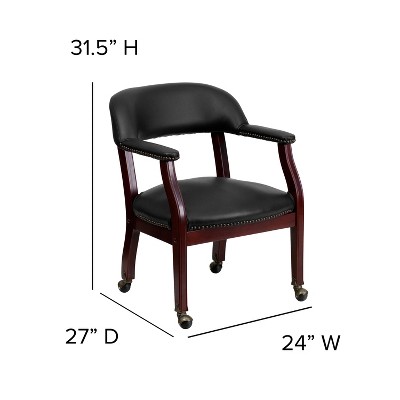 Black Vinyl and Wood Conference Chair with Brass Nail Trim