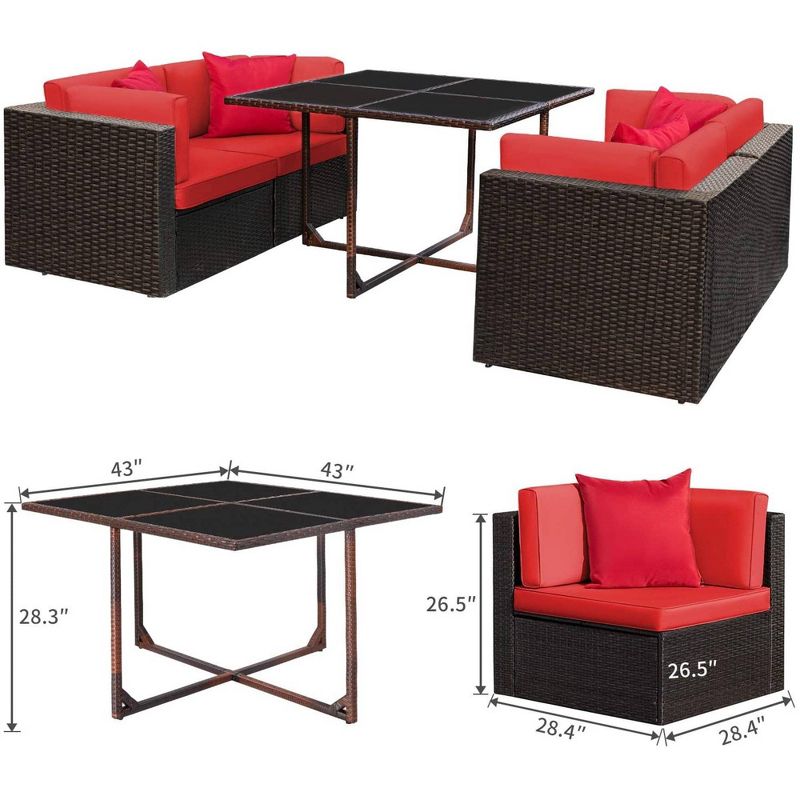 5pc Outdoor Conversation Set with Wicker Sectional Sofa & Tempered Glass Table - Devoko
, 4 of 5