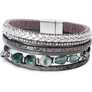 Leopard Print Leather Wrap Bracelet with Natural Stone, Multi-Layered Braided Boho Design for Women - 1 of 4