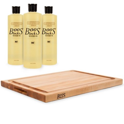 John Boos Block 18 Inch Wide Maple Wood Cutting Carving Board Bundle with 16 Ounce Mystery Oil Butcher Block Maintenance Oil (3 Pack)