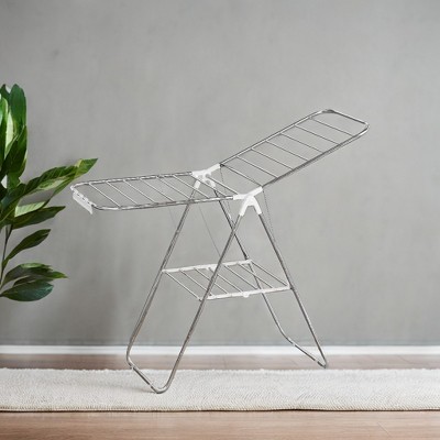 Free-Standing Metal Clothes Drying Rack with Sock Clips Foldable Laundry Drying Rack Space-Saving Design Clothes Dryer