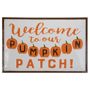 Northlight 20.25" Orange and White "Welcome To Our Pumpkin Patch!" Autumn Metal Wall Decor