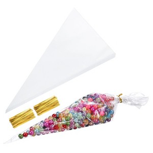 Unique Bargains OPP Material Transparent Cone Shape Treat Bags with Twist Ties 200 Pcs - 1 of 4