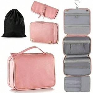 Hanging Travel Toiletry Bag for Women, 3-in-1 Vegan Leather Waterproof Large Makeup & Skincare Case, Gift - 1 of 4