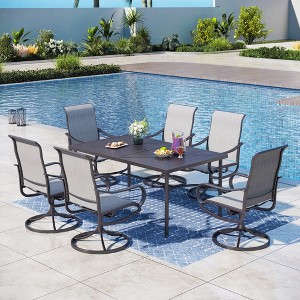 Captiva Designs 7pc Patio Dining Steel Rectangle Table & Textilene 360 Degree Swivel Chairs - 1 of 4