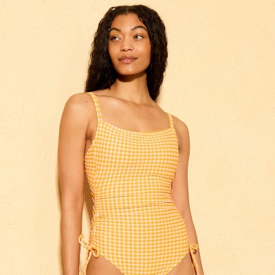 Shade & Shore Women's Square Neck Adjustable Leg Medium Coverage One Piece Swimsuit - Shade & Shore™ Orange M — фото 3