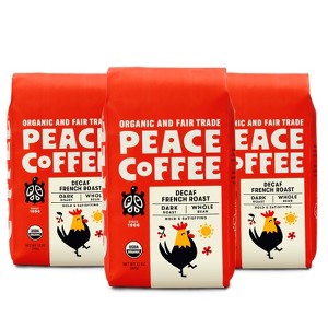 Peace Coffee French Roast Whole Bean Coffee - Decaf - 36oz/3ct - 1 of 4
