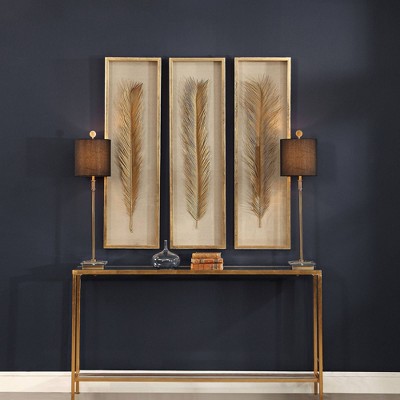 Gold Leaf Palm Shadow Box Set with Linen Background