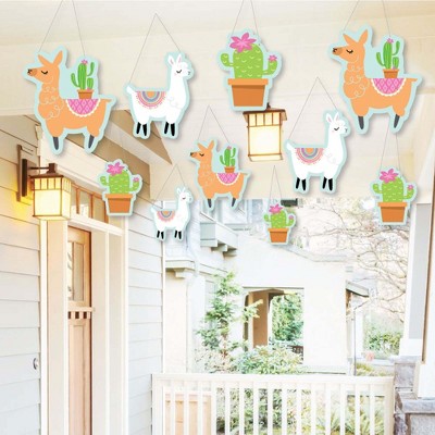 Big Dot of Happiness Hanging Whole Llama Fun - Outdoor Llama Fiesta Baby Shower or Birthday Party Hanging Porch & Tree Yard Decorations - 10 Pieces