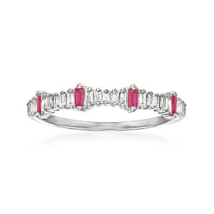 Ross-Simons 0.14 ct. t.w. Diamond and .10 ct. t.w. Ruby Ring in 14kt White Gold - 1 of 4