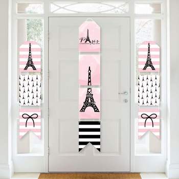 Big Dot of Happiness Paris, Ooh La La - Hanging Vertical Paper Door Banners - Paris Themed Baby Shower or Birthday Party Wall Kit - Indoor Door Decor