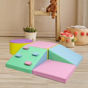 5-Piece Foam Climbing Blocks, Pu Leather Toddler Climbing Toys, Lightweight Indoor Climbing Set for Crawling and Sliding for Infants, Preschools - 1 of 4