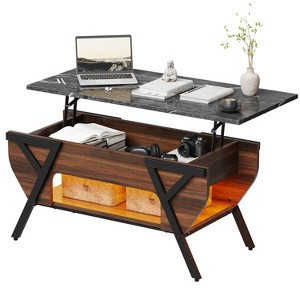 Bestier Lift-Top Coffee Table with Storage Shelf, 41” LED Lift Tabletop Dining Table for Living Room, Sofa Side Table Modern Center Table, Walnut - 1 of 4